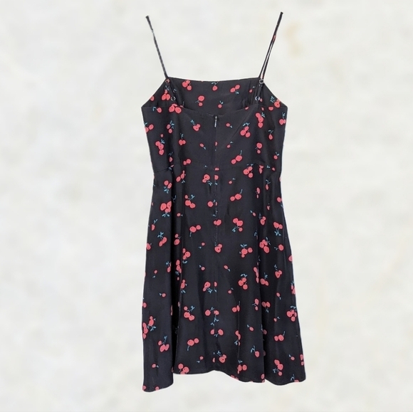 HVN Nora Mini Slip Dress Black Cherry Print Spaghetti Strap Silk - sz 6 REPAIRED - Picture 4 of 10